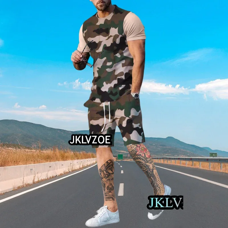 

Camouflage Set Summer Men's Sets Tracksuit Shorts Outfits Street 2 Piece Set 3D Print Men Tracksuits Casual O-Neck Men Clothing