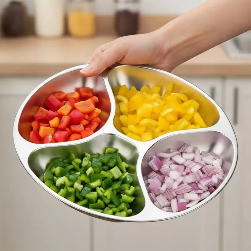304 Stainless Steel Ginger Garlic Onion Prep Plate Multi Compartment Kitchen
