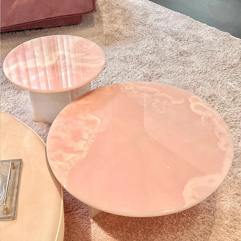 Table Basse Ronde Moderne en Marbre, Meuble d'Angle Transparent, Couleur Rose, Style Sédentaire poumons