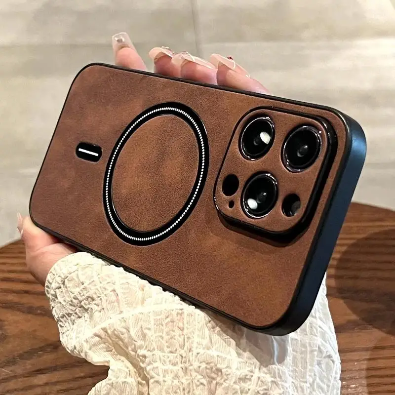 Luxo de carregamento sem fio magnético cortex caso telefone para iphone 11 12 13 14 15 16 pro max plus xxs xr magsafe pára-choques capa