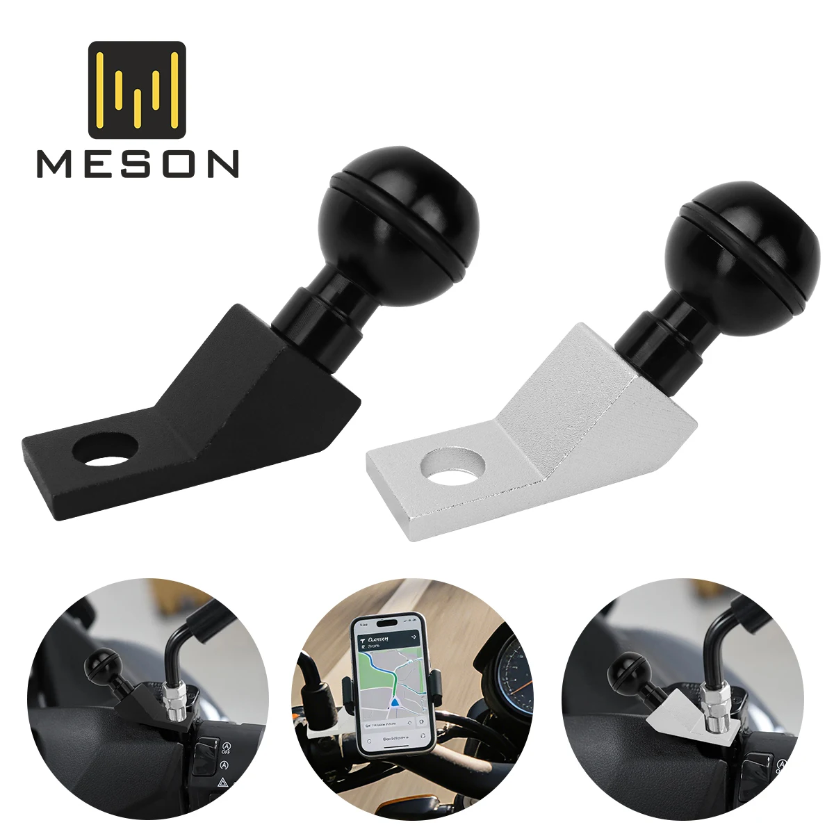 

Aluminum Alloy Motorcycle Mirror Base Ball Head Universal Mobile Phone Holder Non-Destructive Installation Durable