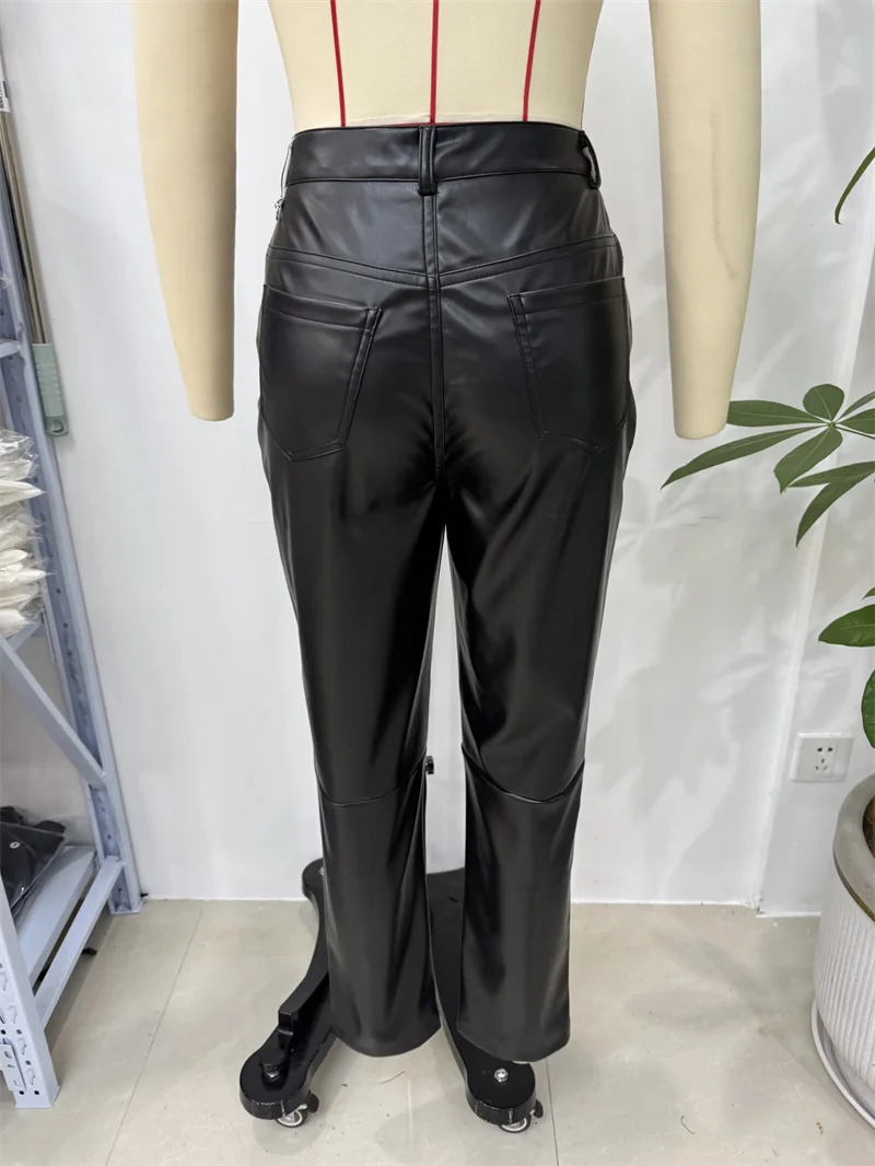 KEYANKETIAN Spring/Autumn New Women's Faux leather Trousers Street style Zipper High Waist Slim Soft Touch Black Skinny pants