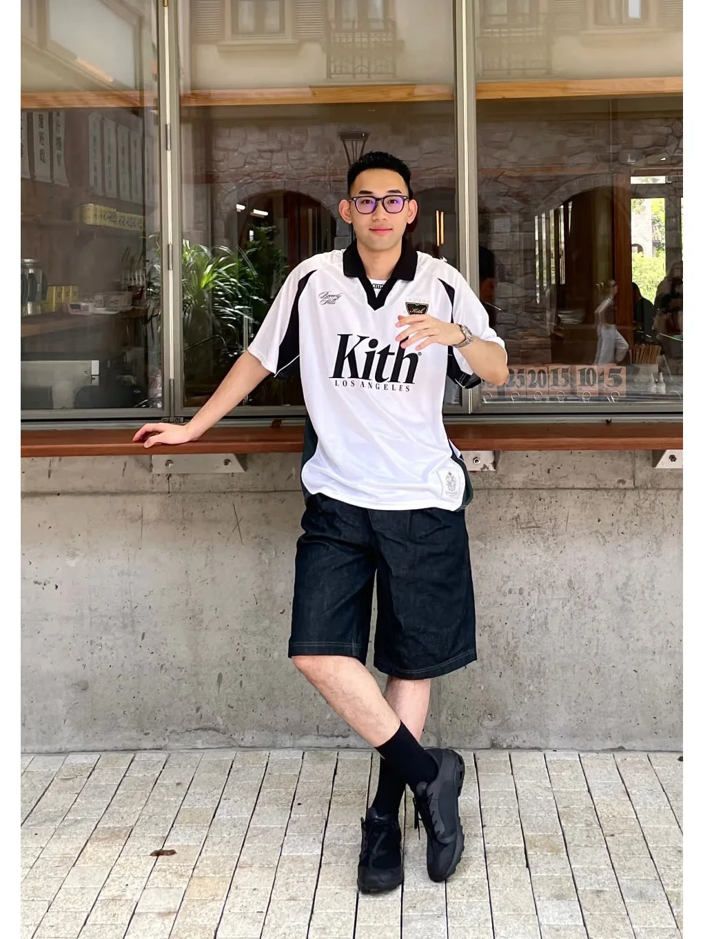American Streetwear KITH Limited Los Angeles Retro Color Block 3D Tailoring Collar Football Style Short Sleeve Men's T-shirt