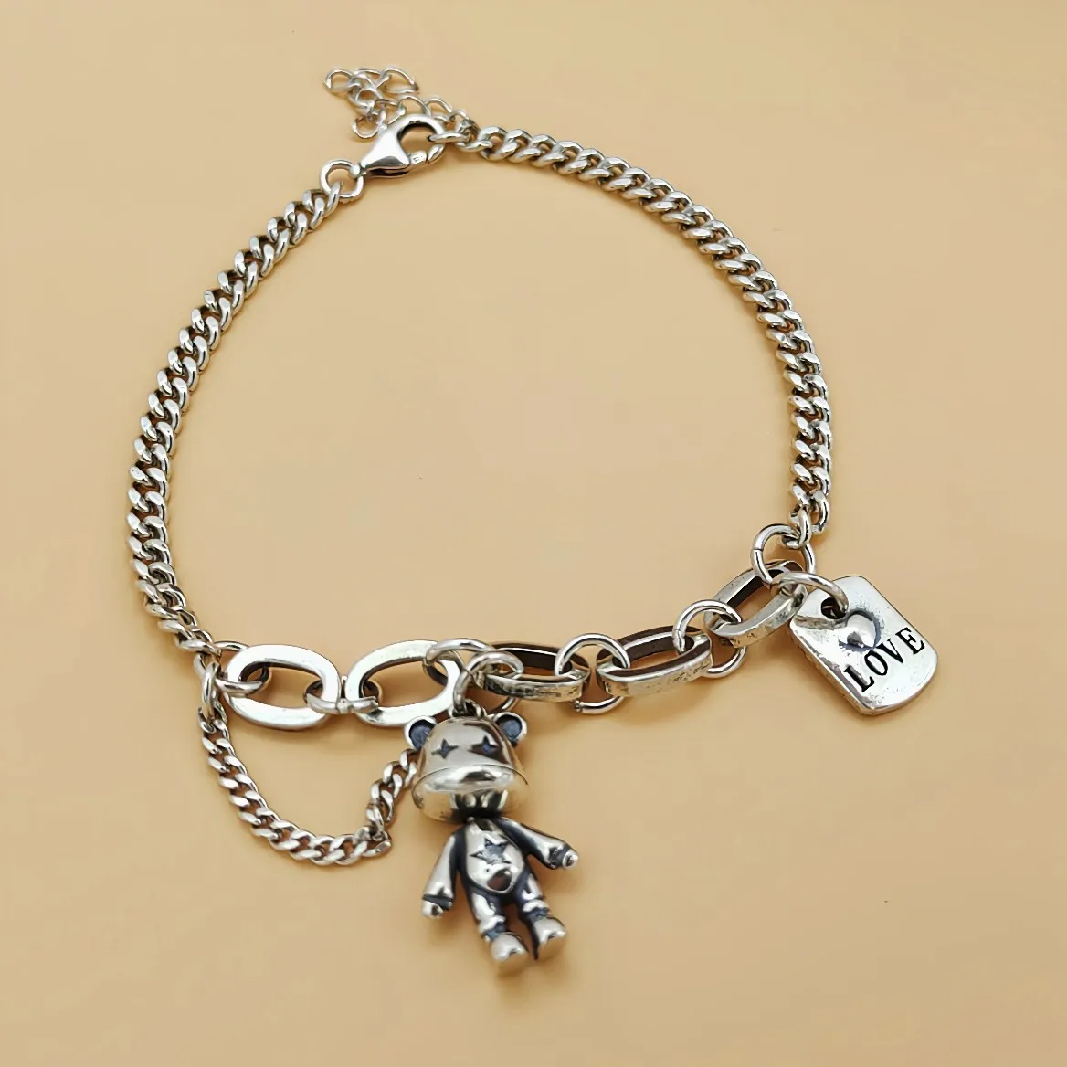 Boutique Jewelry Silver 925 Creative Bear Bracelet Fashion Cool Street Fashion Bracelet Jewelry Accessories Gift