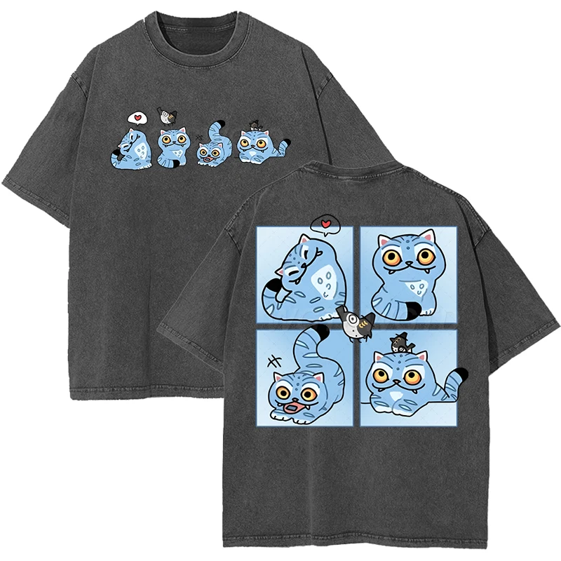 

Kpop Demon Hunters Tiger & Bird Graphic Washed футболки винтажные футболки с короткими рукавами и круглым вырезом большого размера хлопковые летние топы