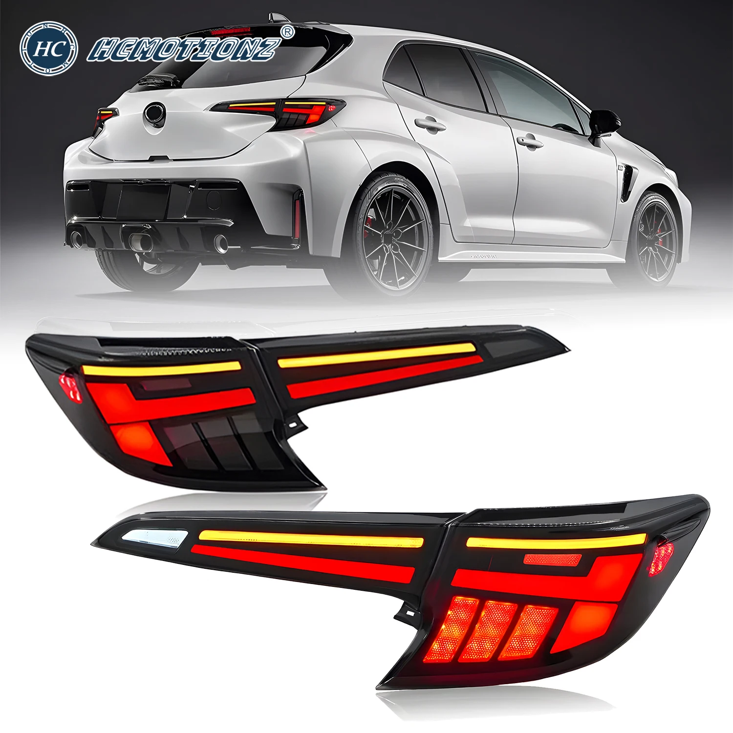 HCMOTIONZ Tail Lights Assembly for Toyota Corolla 2018-2023 LED Rear Lamps Hatchback DRL Animation Lighting System U.S. Shipment