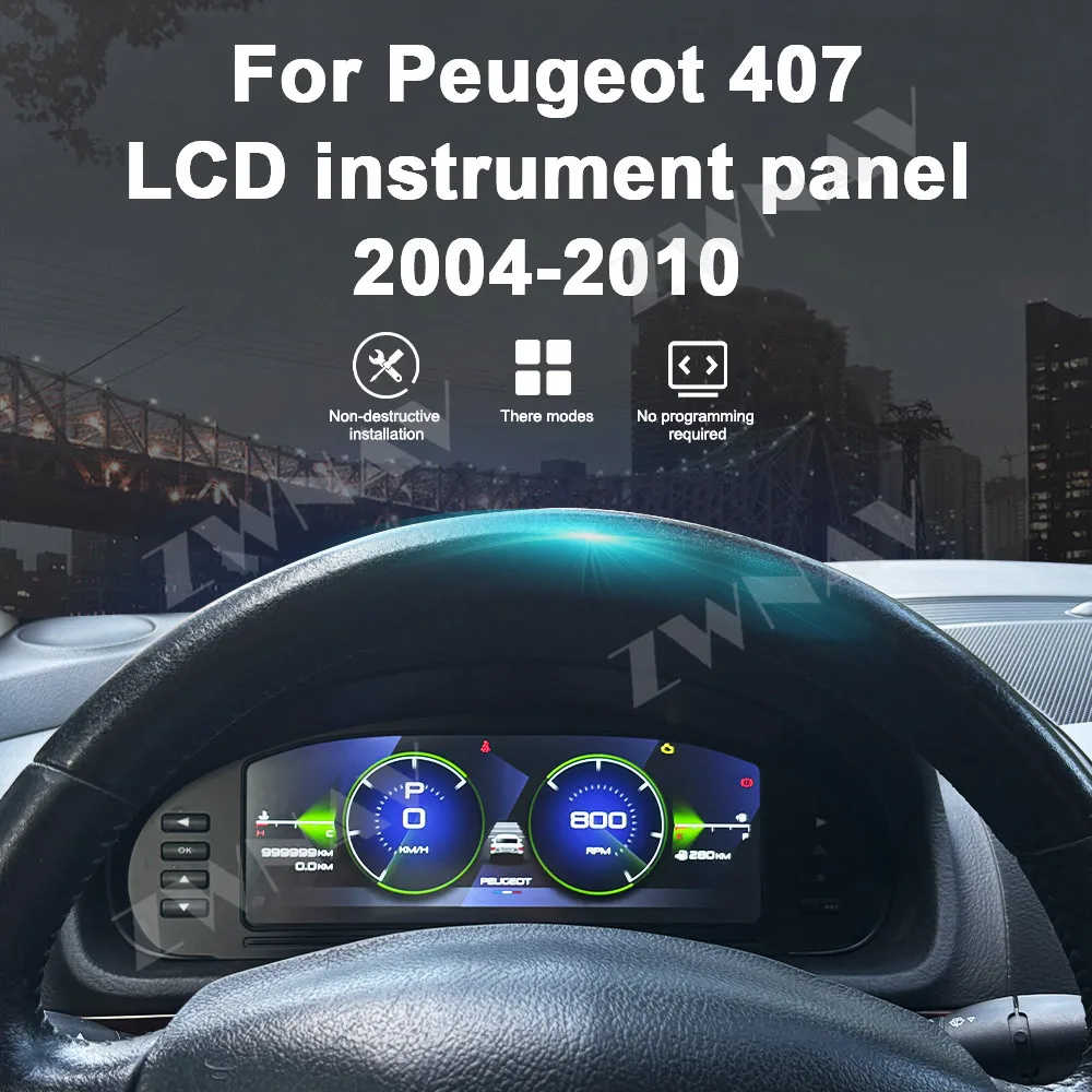 

12.3' Car LCD Dashboard Panel For Peugeot 407 2004-2010 Smart Digital Cluster Virtual CockPit Speedometer