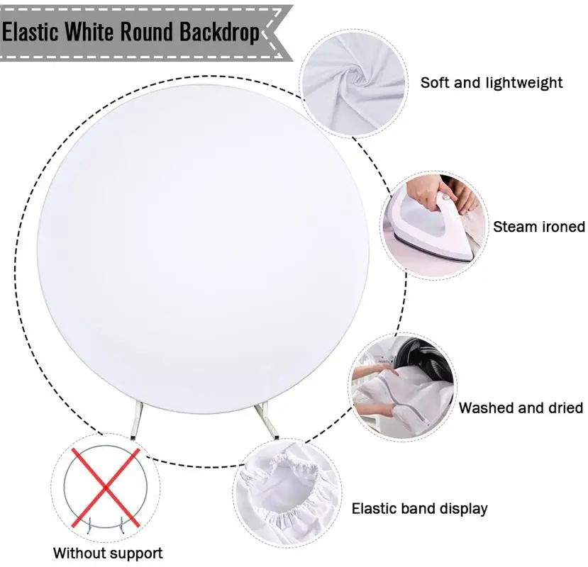 Mocsicka White Round Circle Backdrop Cover Wedding Baby Shower Birthday Party Photoshoot Custom Elastic Photo Background Banner