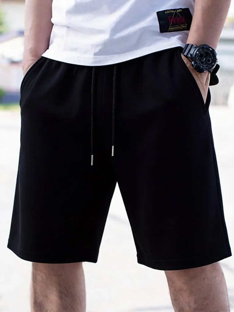 Summer Street Trendy Sweatpants Youthful Simple Pocket Short Pants For Man's Fitness Drawstring Loose Bottom Solid Casual Shorts