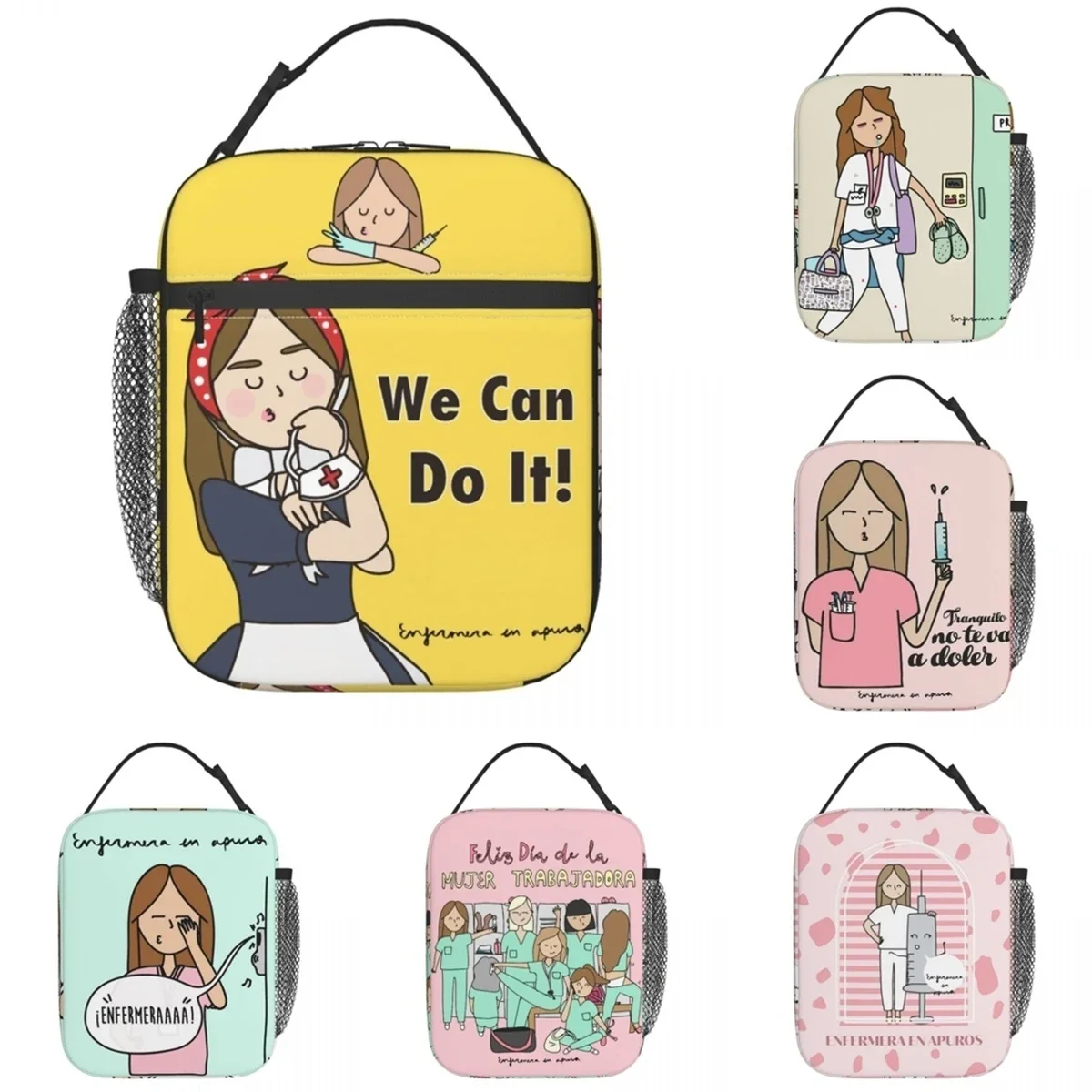 의사 간호사 가방 점심 도시락용, Enfermera En Apuros 인쇄 절연 도시락 토트백, 여성용 컨테이너 박스, 작업용 보온 쿨러