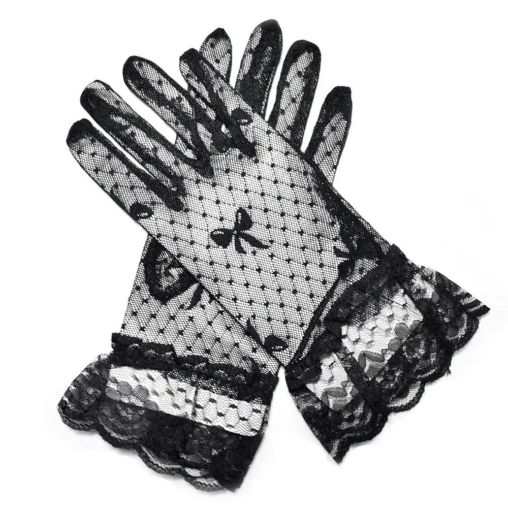 Wedding Party Summer Lace Fabric Bridal Gloves Jacquard Gloves Mittens Sunscreen Gloves