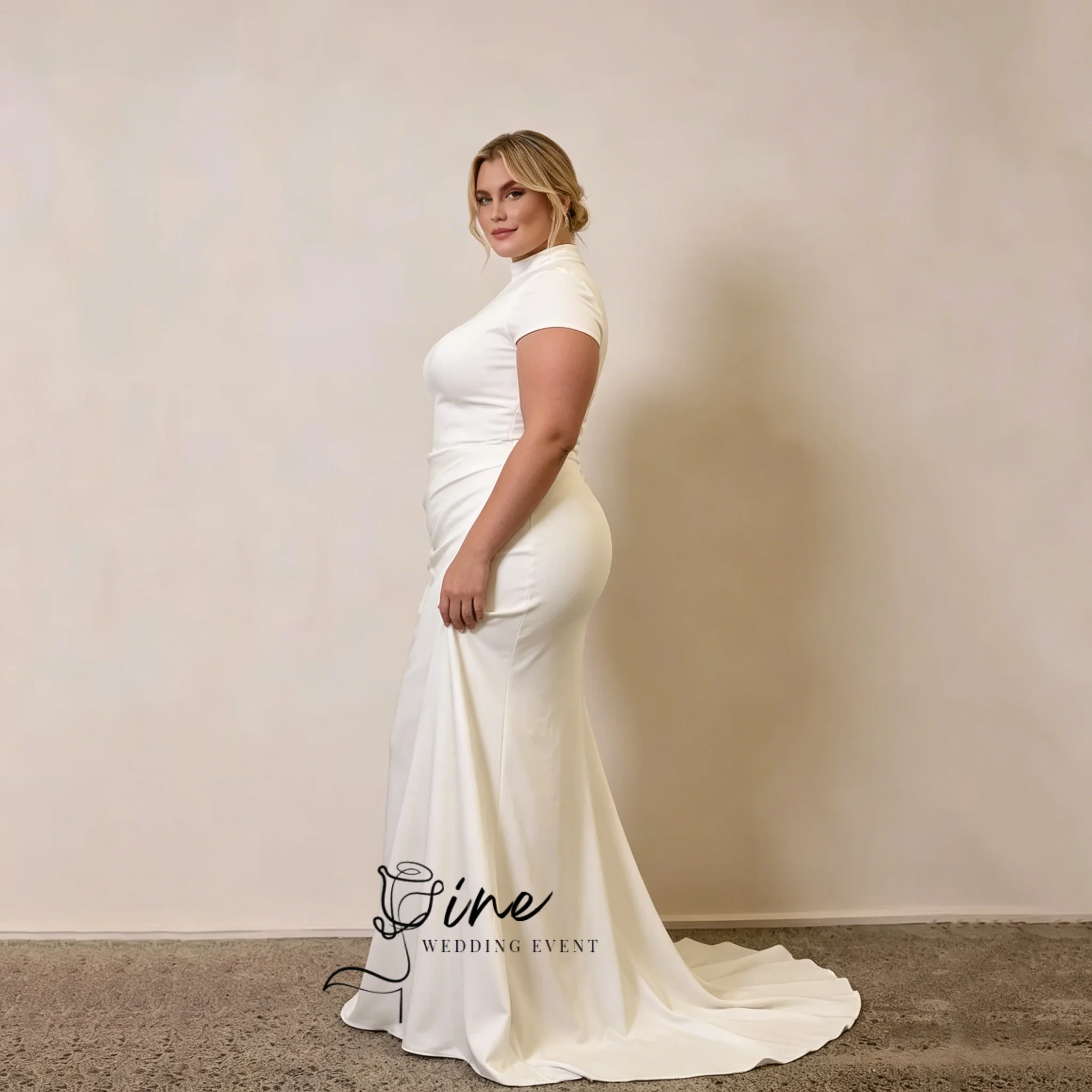 Oine  Simple Satin Modern Plus Size Wedding Dress 2026 High Neck Mermaid Maxi Bridal Gowns Large Prom Bride Dress Customized