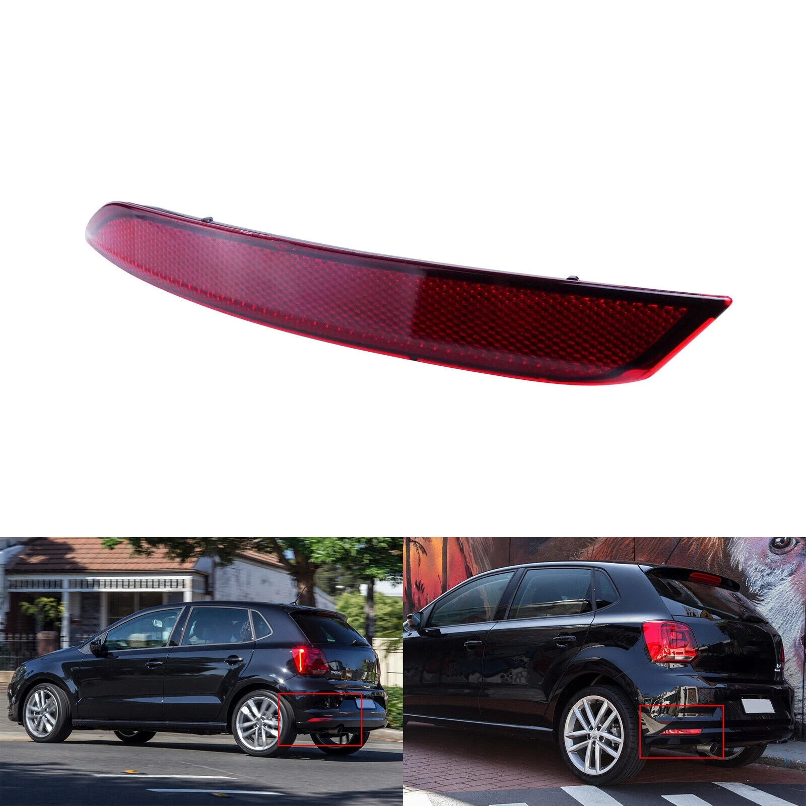 For VW Polo 2014-2017 Right Side Hatchback Rear Bumper Reflector Assembly Brake Light No Bulb