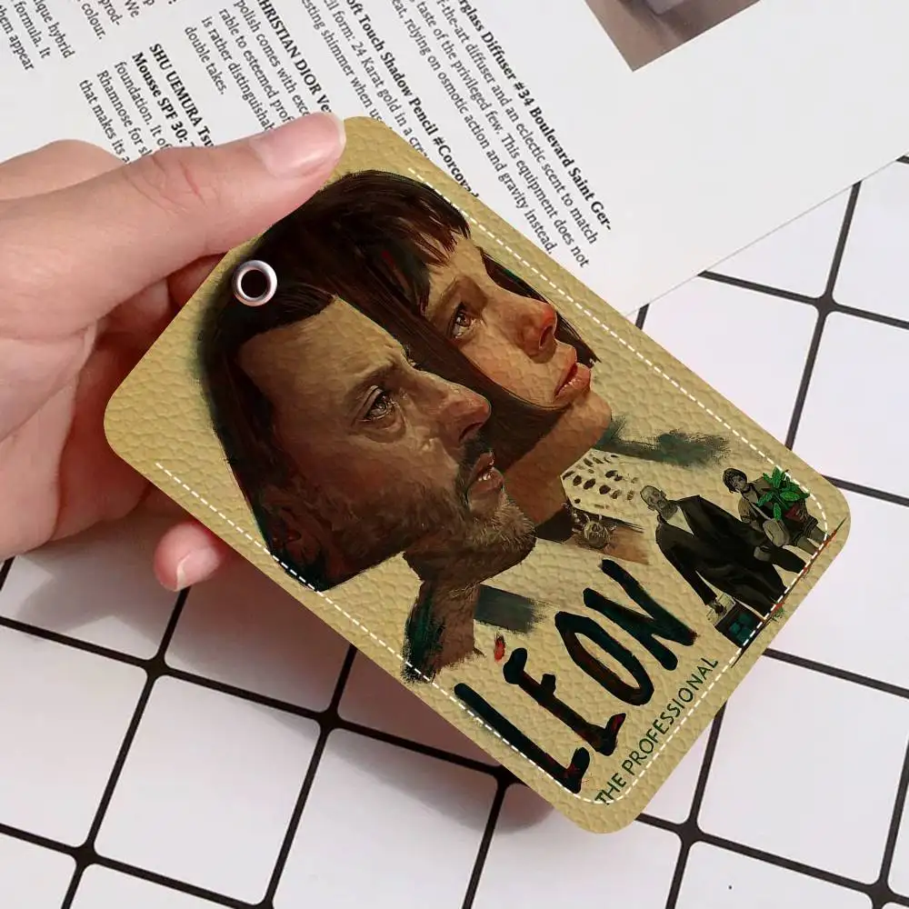 Leon le professionnel 1Pc étui pour carte d'accès porte-carte en cuir porte-clés porte-clés étiquettes d'accès porte-carte d'identité étui porte-clés