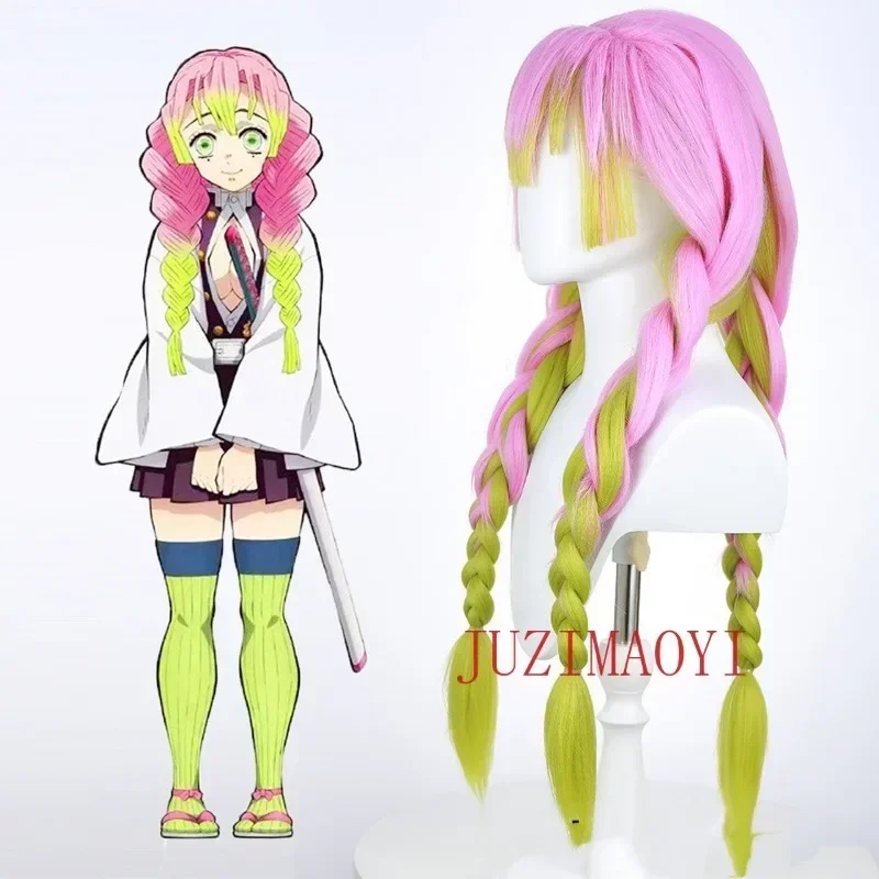 2025 nuevo Kanroji Mitsuri Cosplay Pruik Lange Vlechten Hittebestendig Synthetisch Haar Pruiken Pruik
