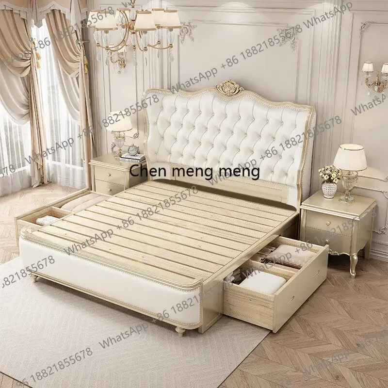 

E182 American solid wood bed master bedroom European bed high-end French double wedding bed leather modern
