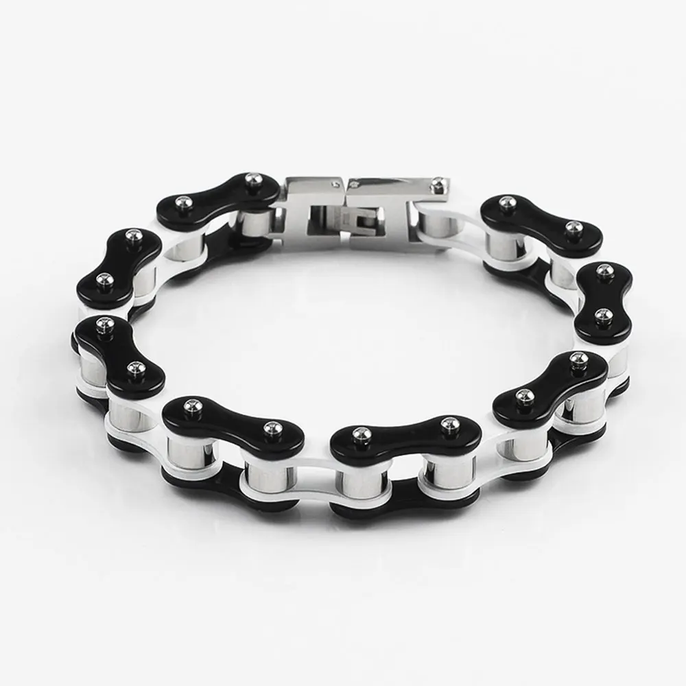 Motorcycle Bicycle Chain Link Bracelets for Men, Black White