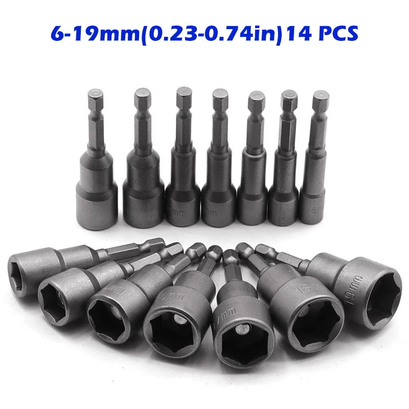 

14PCS Socket Set 6-19mm Magnetic Nut Screwdrivers Nozzle for Mechanical Workshop Tools on Offer Electric Drill Wrench Hand Tools