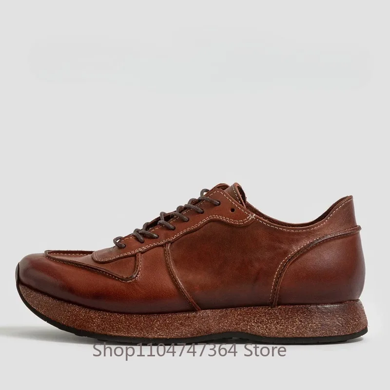Designer Cowhide Italian Handmade Men's Shoes Genuine Leather British Thick Sole Casual Oxfords Male Work Leather Shoes Youth