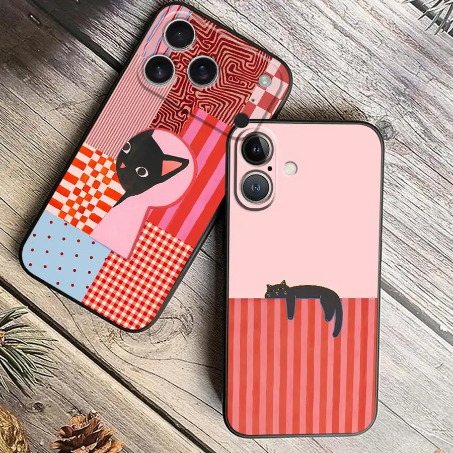 Phone Case for Apple iPhone 17 Pro Max 16 XR XS MAX 12 11 14 13 15 Pro 7 8 Air 17e Funda Phone Cover Artistic Black Cat view 4