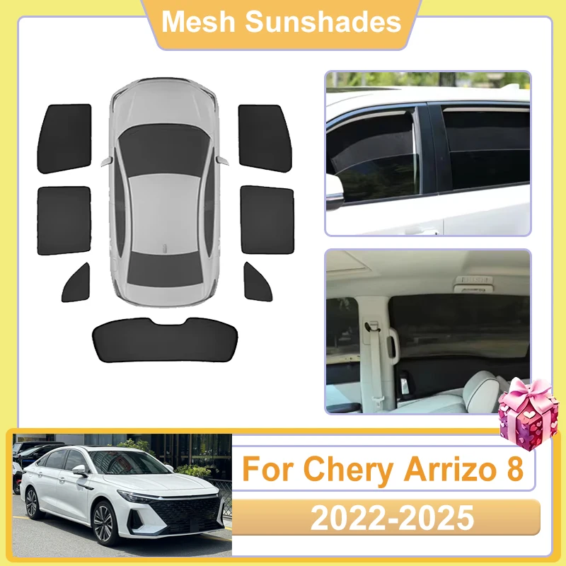 

For Chery Arrizo 8 Accessories 2022-2025 Car Window SunShade Net Cover Anti UV Visors Heat light Shield Parasol Sun Baffle Mesh
