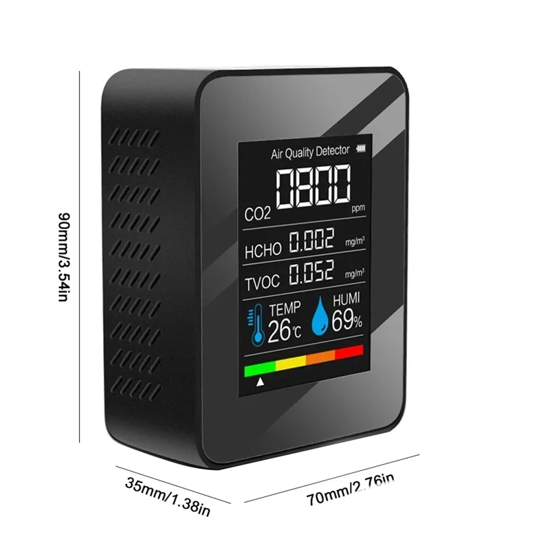 5-In-1 Air Quality Monitor Levels Temperature & Humidity Detector With LCD Display Indoor Air Quality Sensor For Home
