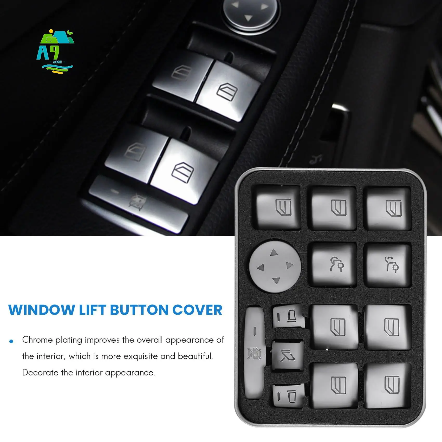 A09E-Car Window Glass Lift Button Sticker For Mercedes Benz B C E Gla Cla Glk Gl Ml Gle Class