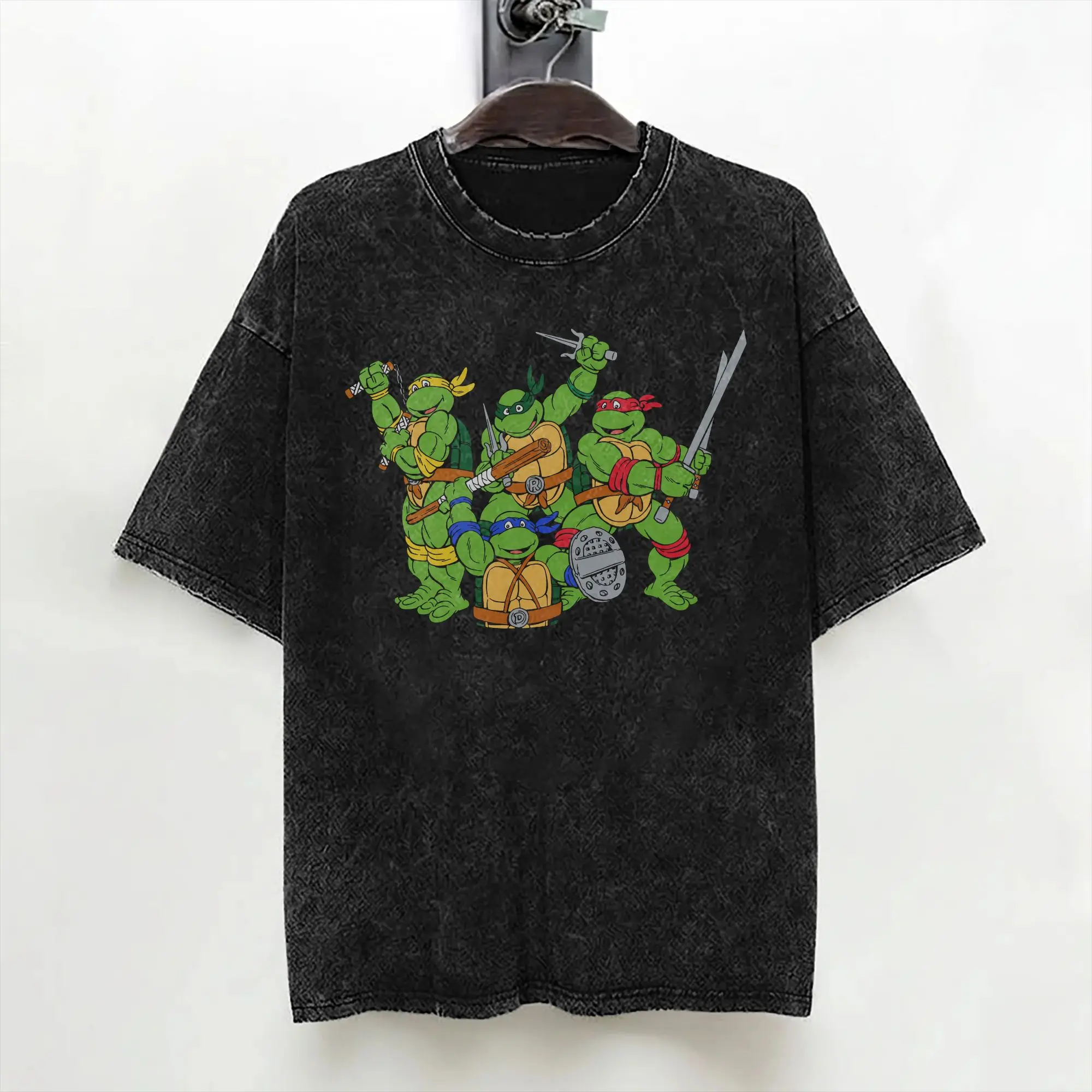 Cartoon Ninja T-Turtles Washed T Shirts Streetwear Retro T-Shirt  Tees Tops Men Women Cotton Harajuku Summer