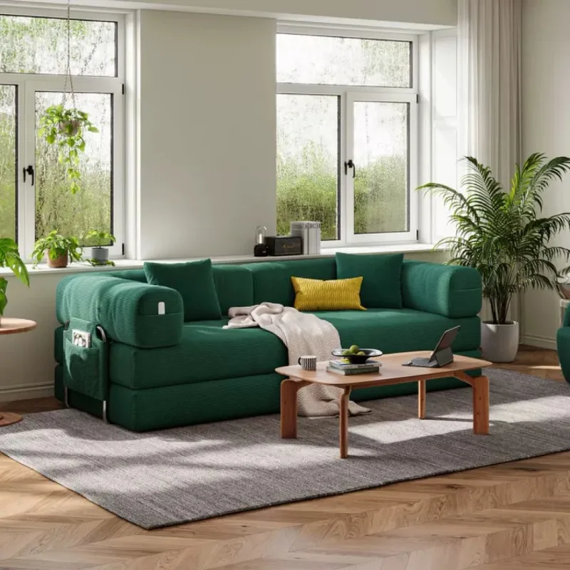 

Green Velvet Sofa with Pillows for Living Room Modern Upholstered 3 Seater Couch Home Furniture
