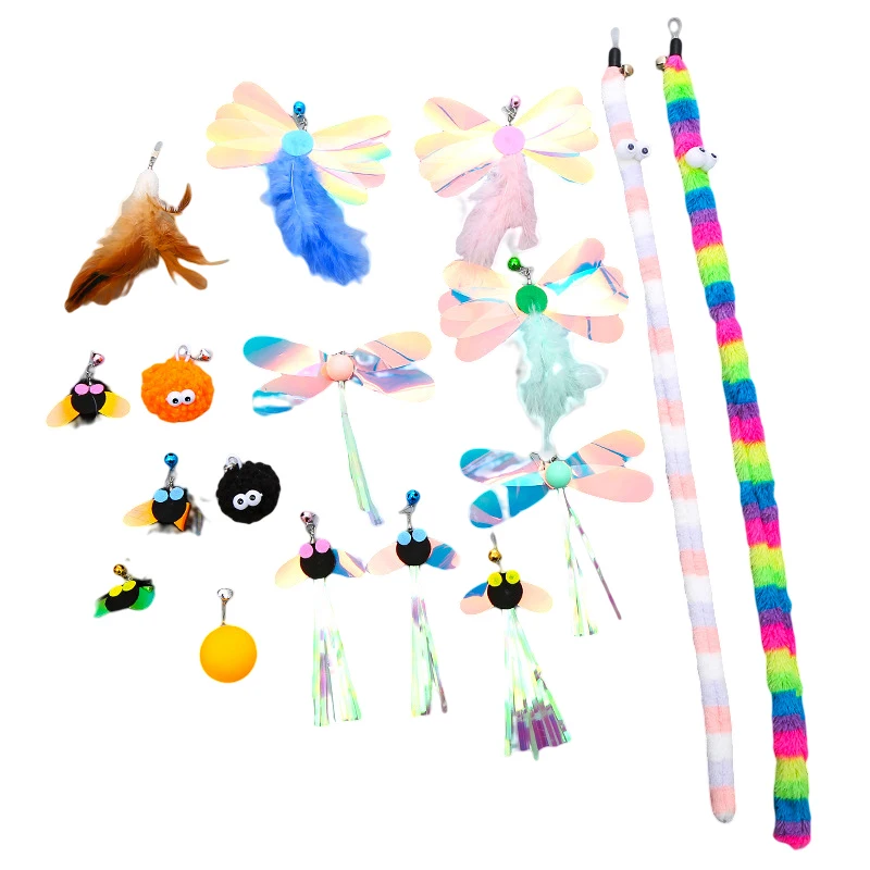 Cat Stick Feather Toys Indoor Cats Pet Toys testa di ricambio per piume paillettes per gatti Feather Teaser Cat Bell Balls Fuzzy Ball Toys