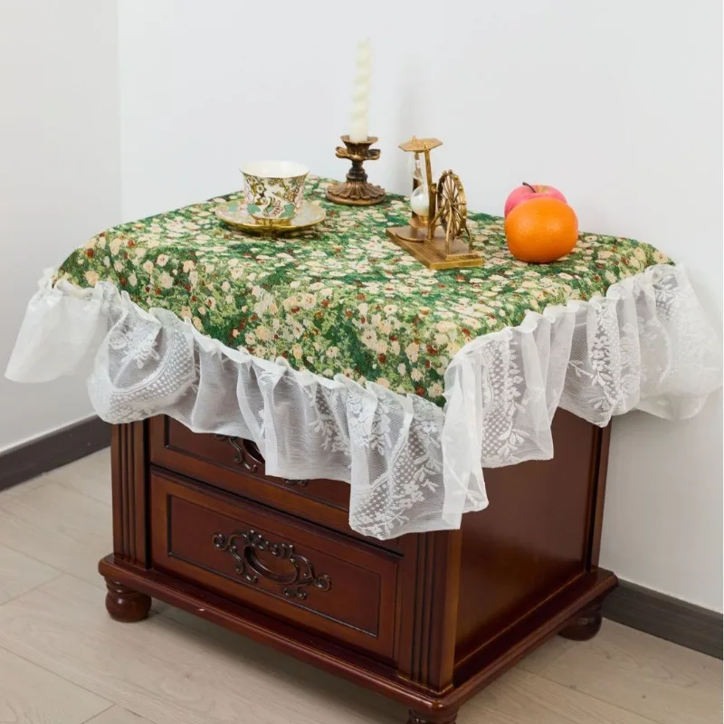 1 piece polyester tablecloth machine wash camping outdoor tablecloth lace lotus leaf edge multi-purpose cover cloth