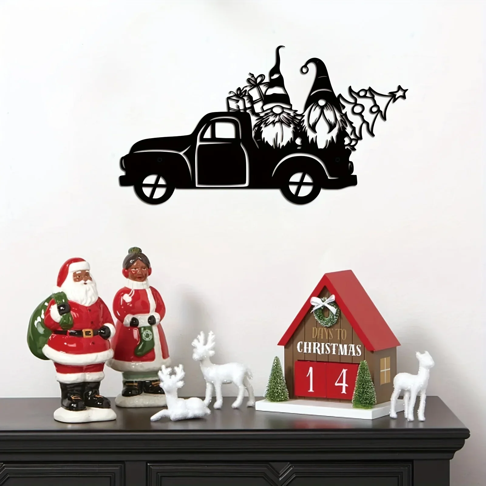 CIFBUY decoración de Papá Noel camioneta Metal montado en la pared decoración artística tema navideño decoración artística colgante de pared dormitorio Livi