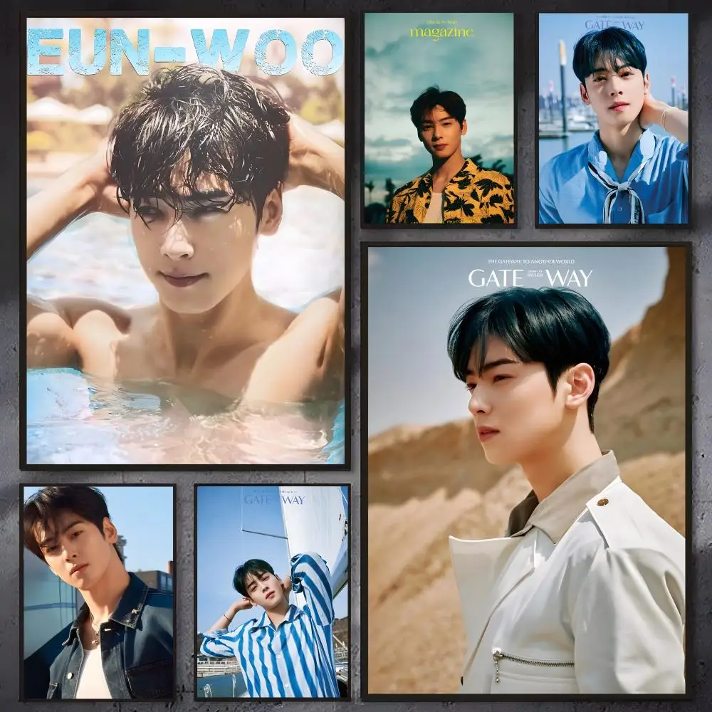 Actor Cha Eun-woo Poster Self-adhesive Waterproof Paper Sticker Coffee House Bar Room Wall Decor