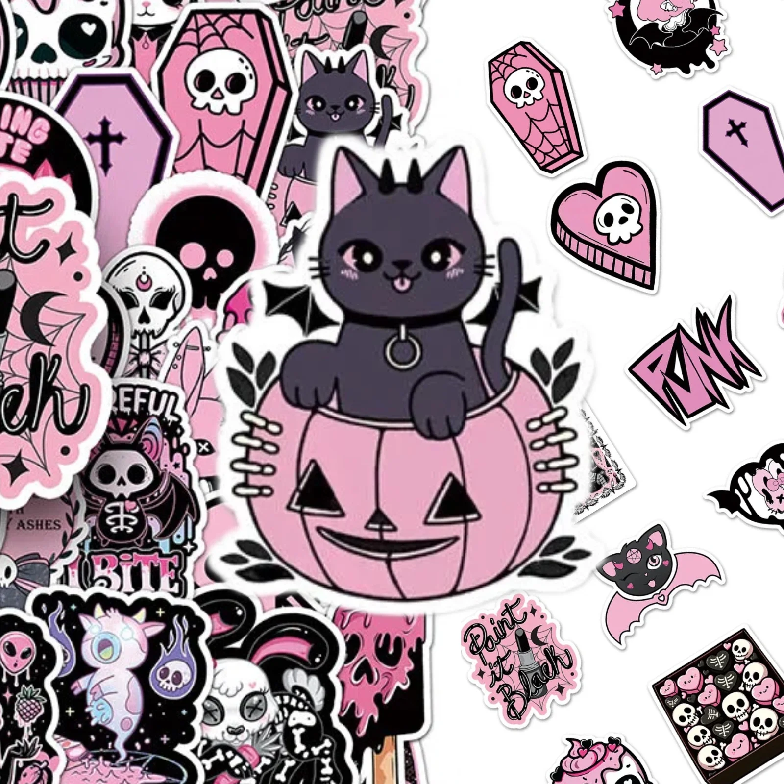 10/30/50 Stück Gothic Schwarz und Rosa Totenkopf-Aufkleber Lustige Graffiti-Sticker Spielzeug DIY Skateboard Helm Laptop Niedliche Wasserfeste Aufkleber