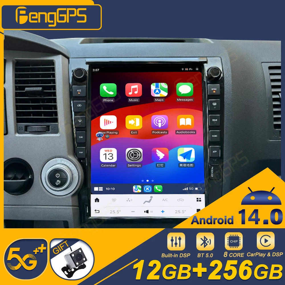 

Android 14 HD Многофункциональный плеер с большим экраном и воспроизведением, беспроводной CarPlay для Toyota Tundra 2007-2013, автомобильный GPS-навигатор