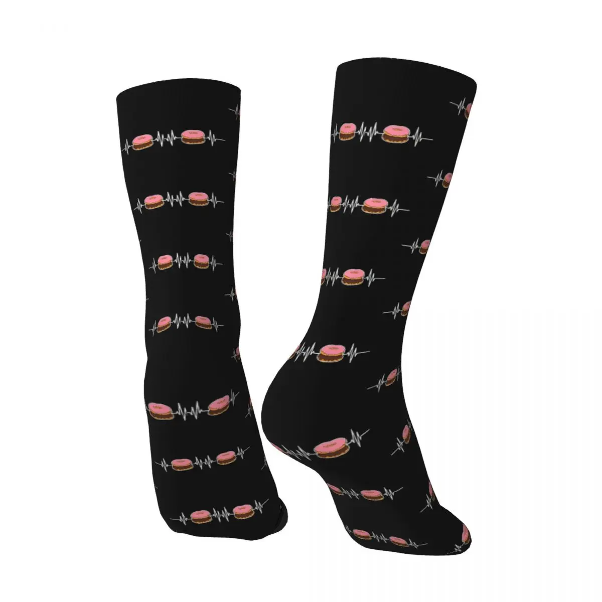 Vintage Heartbeat Stack Crazy Men's  Socks Unisex Donut Dessert Street Style Pattern Printed Funny Novelty Happy Crew Sock