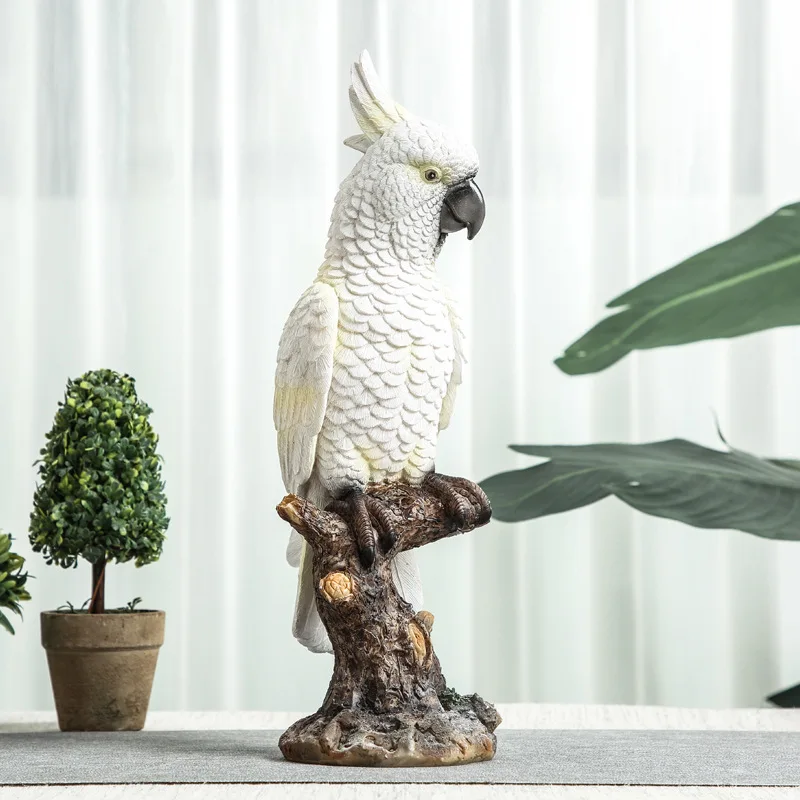 Nordic-style artificial parrot ornament, creative resin bird model for garden, living room, entryway, bookshelf, and desktop dec