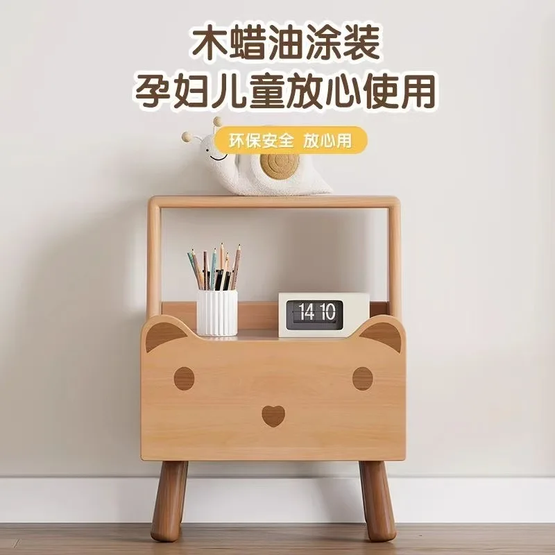 Environmentally friendly furniture bedside table solid wood wood wax oil children cute bear single draw
