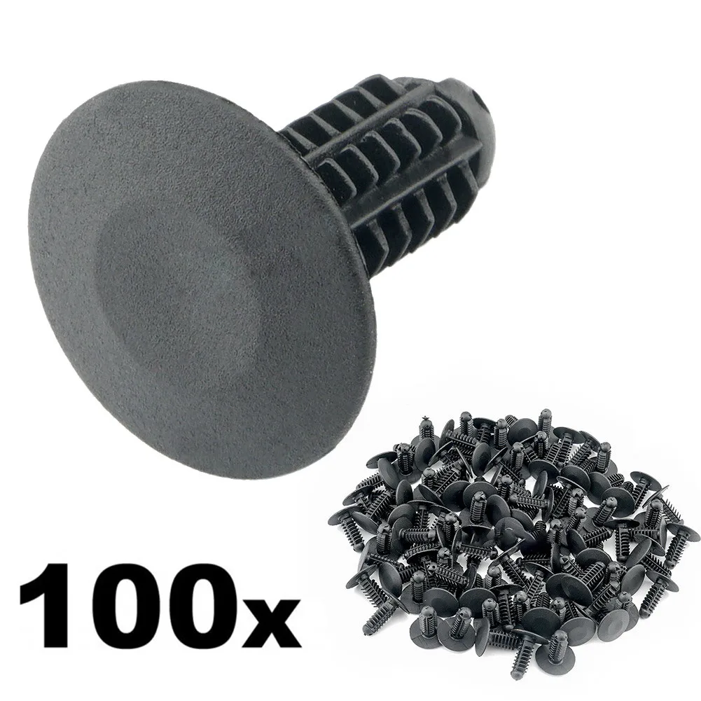 Recambio de Clips de sujeción para coche, piezas de plástico de color gris oscuro, 100 piezas, 18mm, cabeza de 8mm, accesorio de agujero duradero