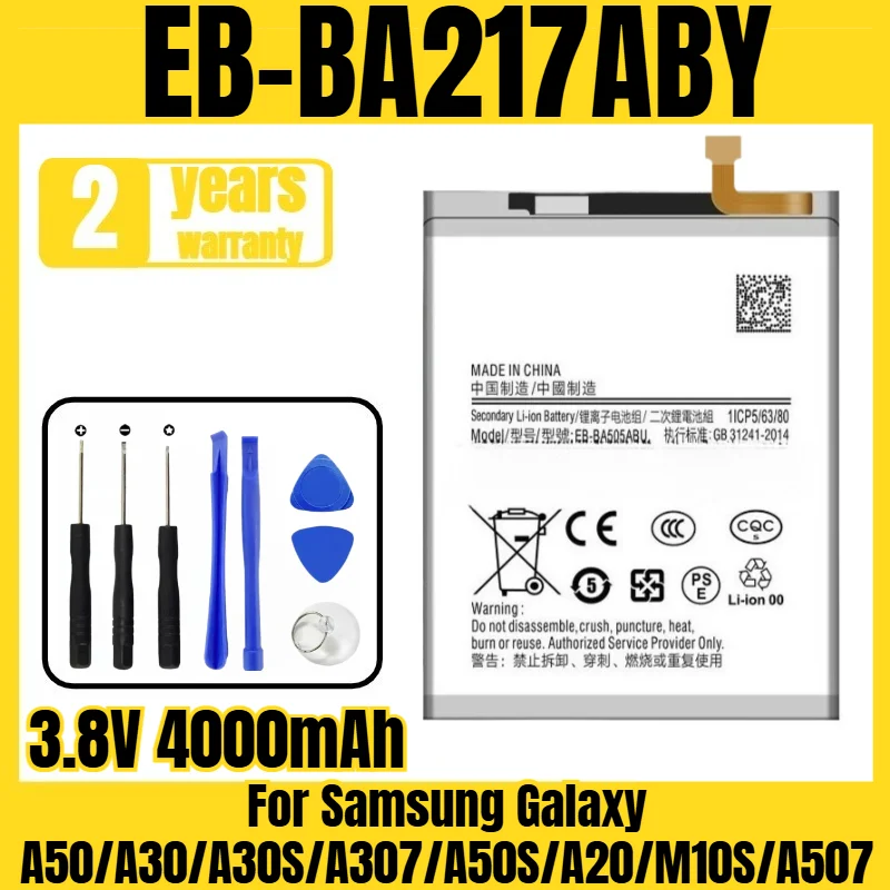 Suitable for Samsung Galaxy A50/A30/A30S/A307/A50S/A20/M10S/A507 battery EB-BA217ABY mobile phone battery,free tool 3.8V 4000mAh