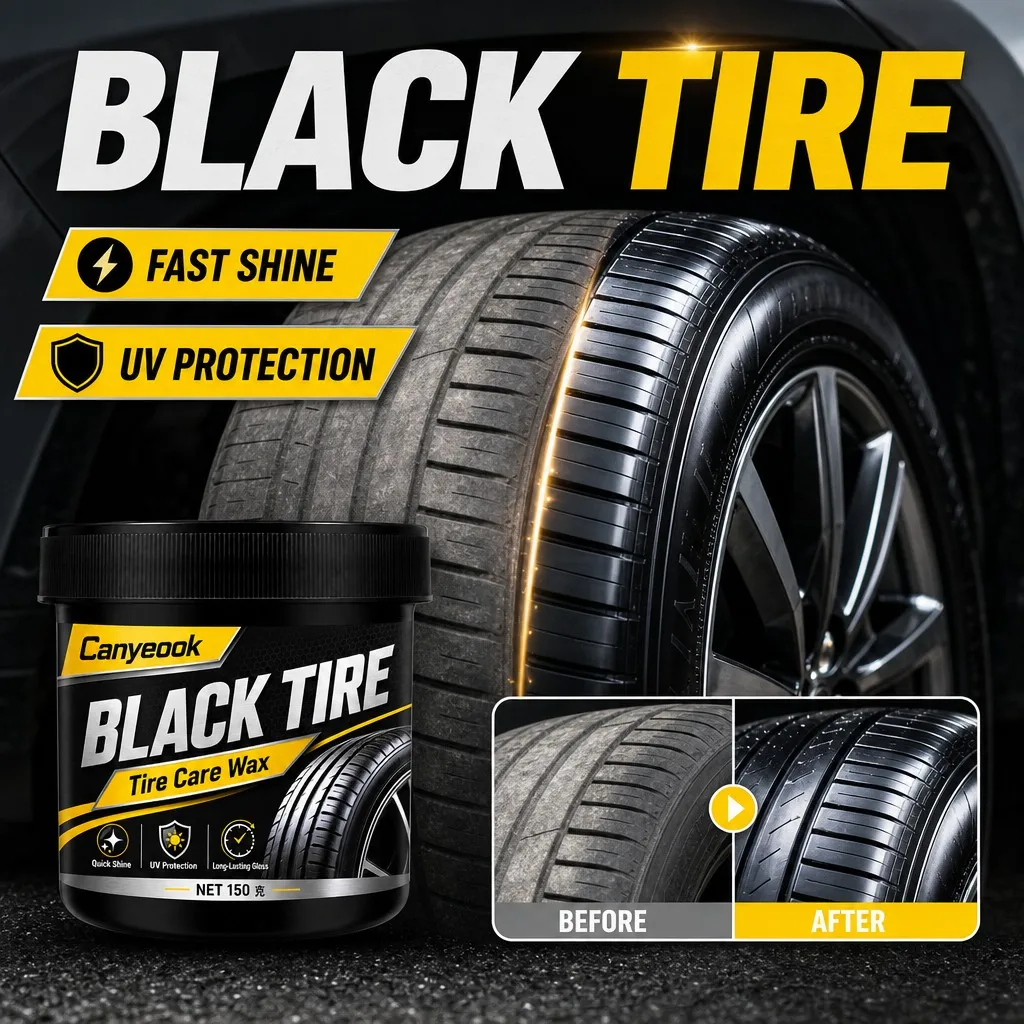 CANYEOOK Black Tire Wax 150g High Gloss Shine UV Protection Restore Faded Tires Long Lasting Dressing for Car SUV Truck