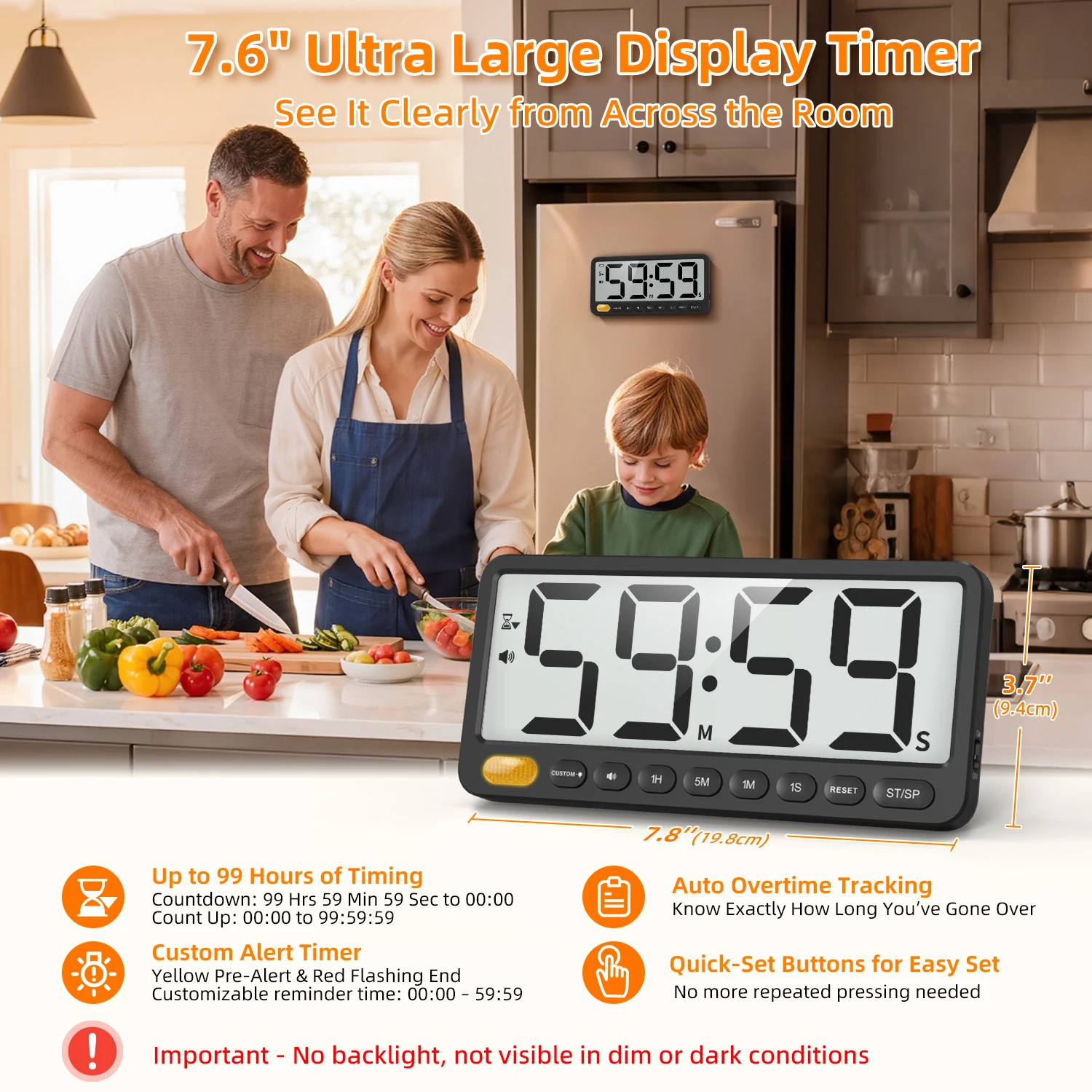 VOCOO Large Timer Adjustable Volumes 99H Countdown Count Up Quick Button Digital Magnetic Timer for Kitchen Classroom and Gym