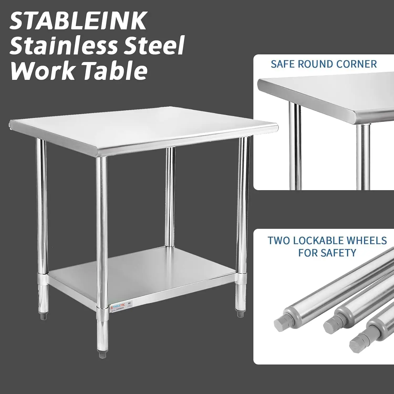 Nsf Roestvrijstalen Tafel, 24X48 Inch Metalen Prep & Werktafel Met Backsplash, Verstelbare Onderplank En Tafelvoet,