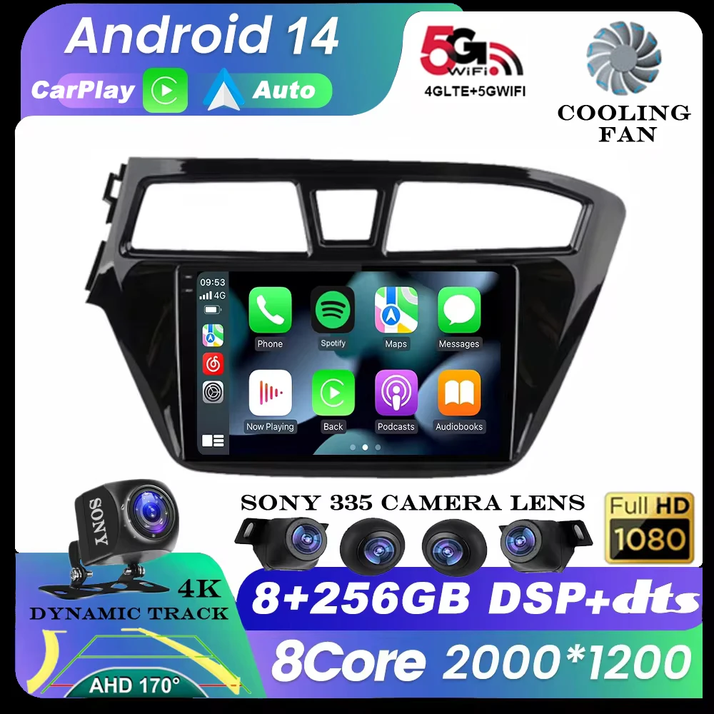 Android 14 WIFI+4G Car Radio For Hyundai I20 LHD 2015 2016 2017 2018 Stereo GPS Carplay Auto Multimedia Video Player 360 Camera