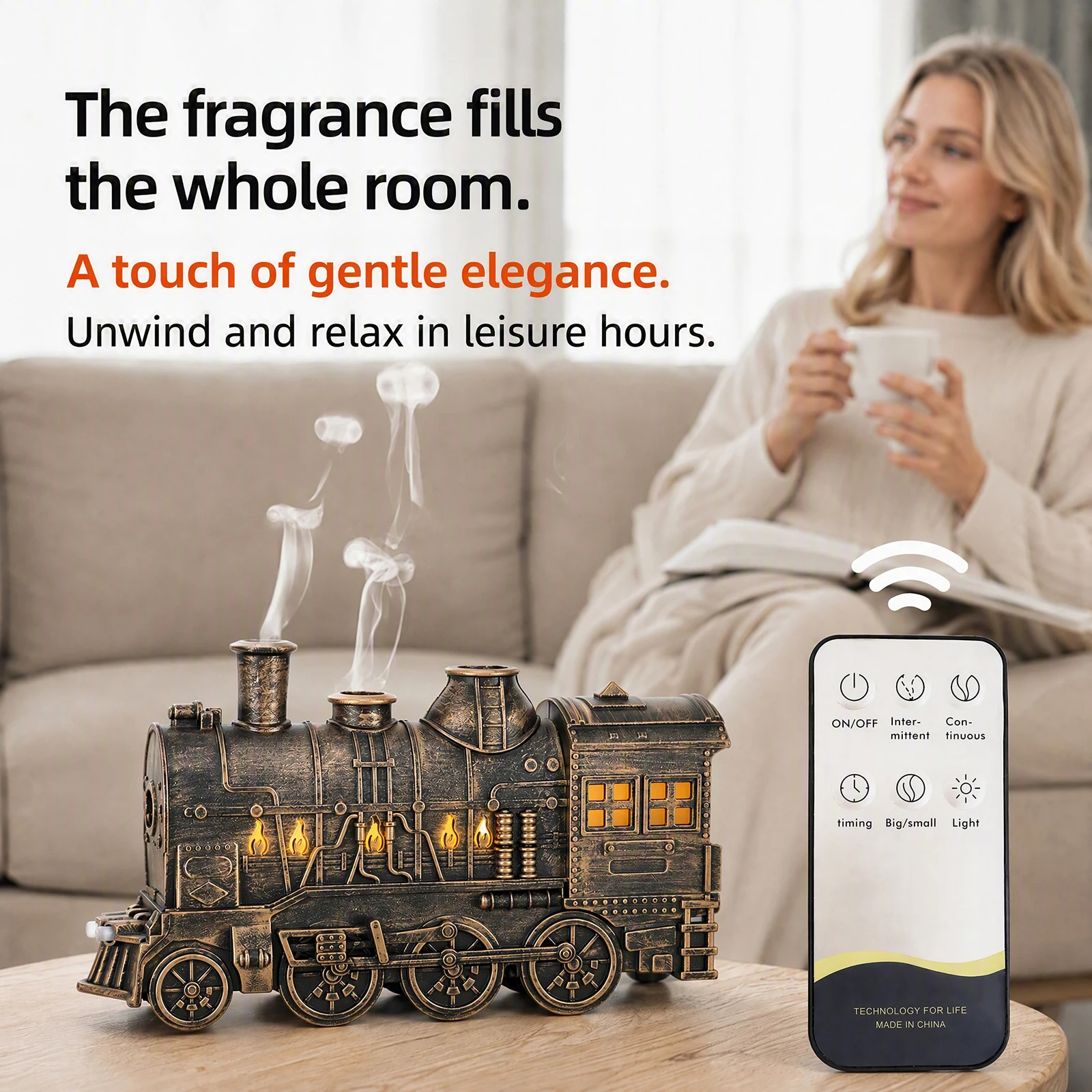 Retro Train Essential Oil Diffuser 300ml USB Ultrasonic Aroma Humidifier Dual LED Night Light for Home Office Decor