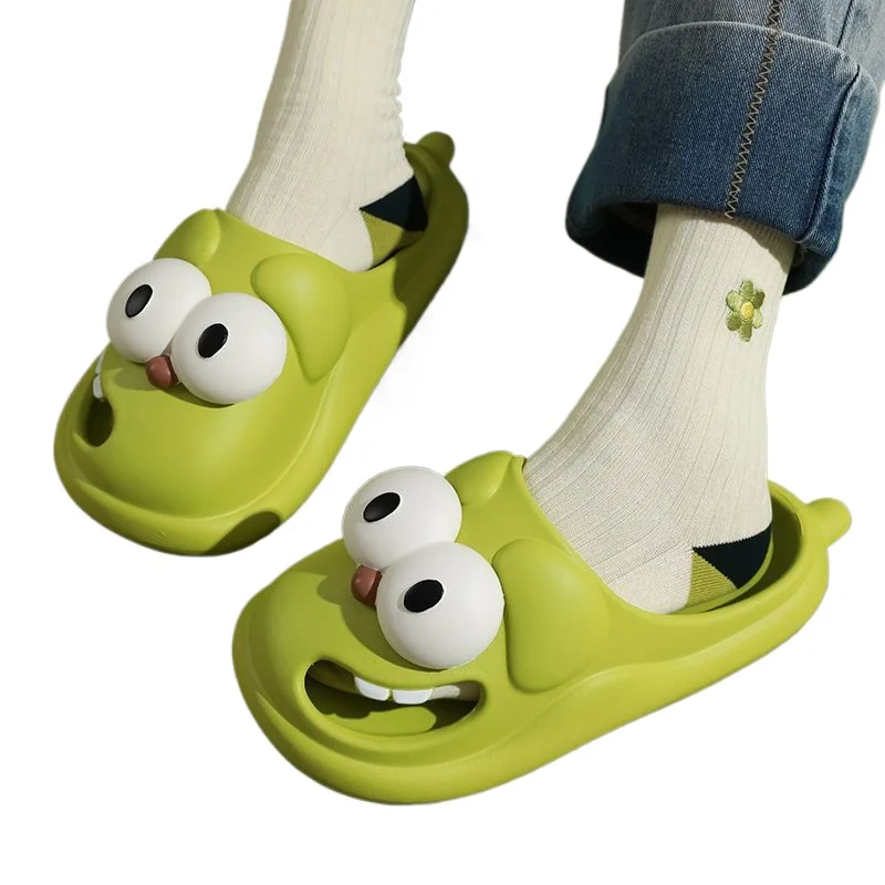 2024 New Cartoon Big Eye Dog Closed-Toe Slippers Female Home Sandals Home Outdoor Non-Slip Summer Indoor Ladies Summer