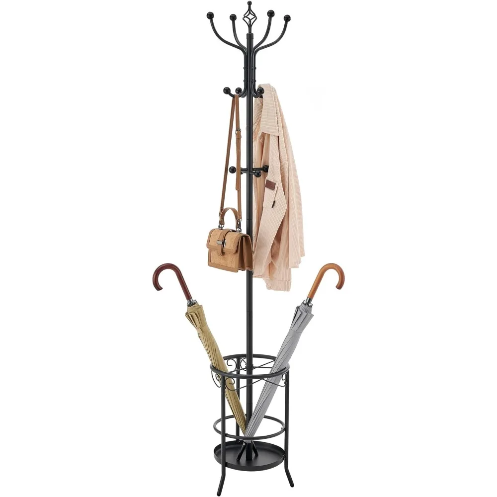 

Tajsoon Coat Rack Stand with Umbrella Holder, Free standing Coat Hanger Stand with Umbrella Stand, Entryway Coat Rack