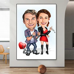 Personalised Motorcycle Couple Poster Cartoon Portrait Design Husband and Wife Custom Prints Valentines Day Best Gift Home Decor
