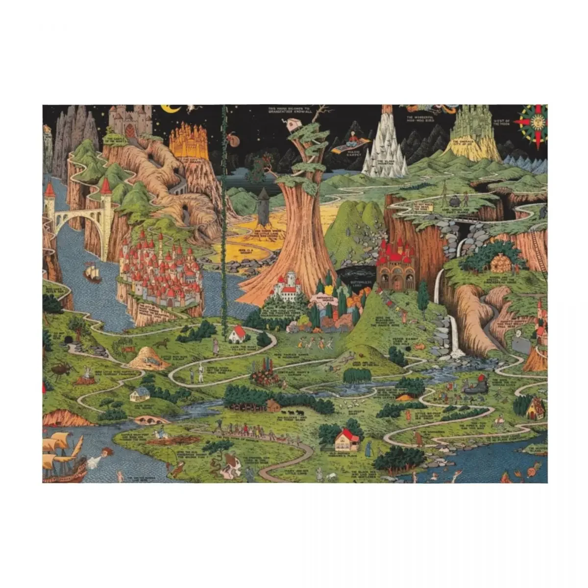 

The land of make believe. Published by Jaro Hess 1930 Cornucopia of Fairy Tales Detailed Labeled Map Fun Magical F Throw Blanket