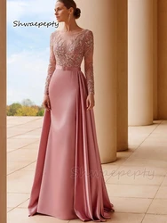 Lace Long Sleeves Mother Of The Bride Dresses With Detachable Skirt Elegant Satin Long Wedding Party Gowns Groom Mom Formal Wear